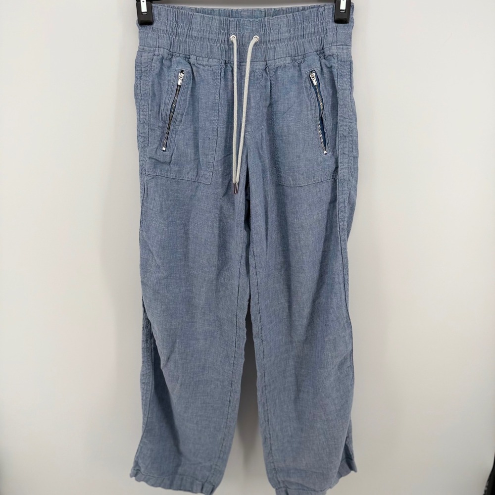 Athleta Cabo Linen Wide Leg Pants Women's 6 Blue‎ Drawstring Pull On Coastal